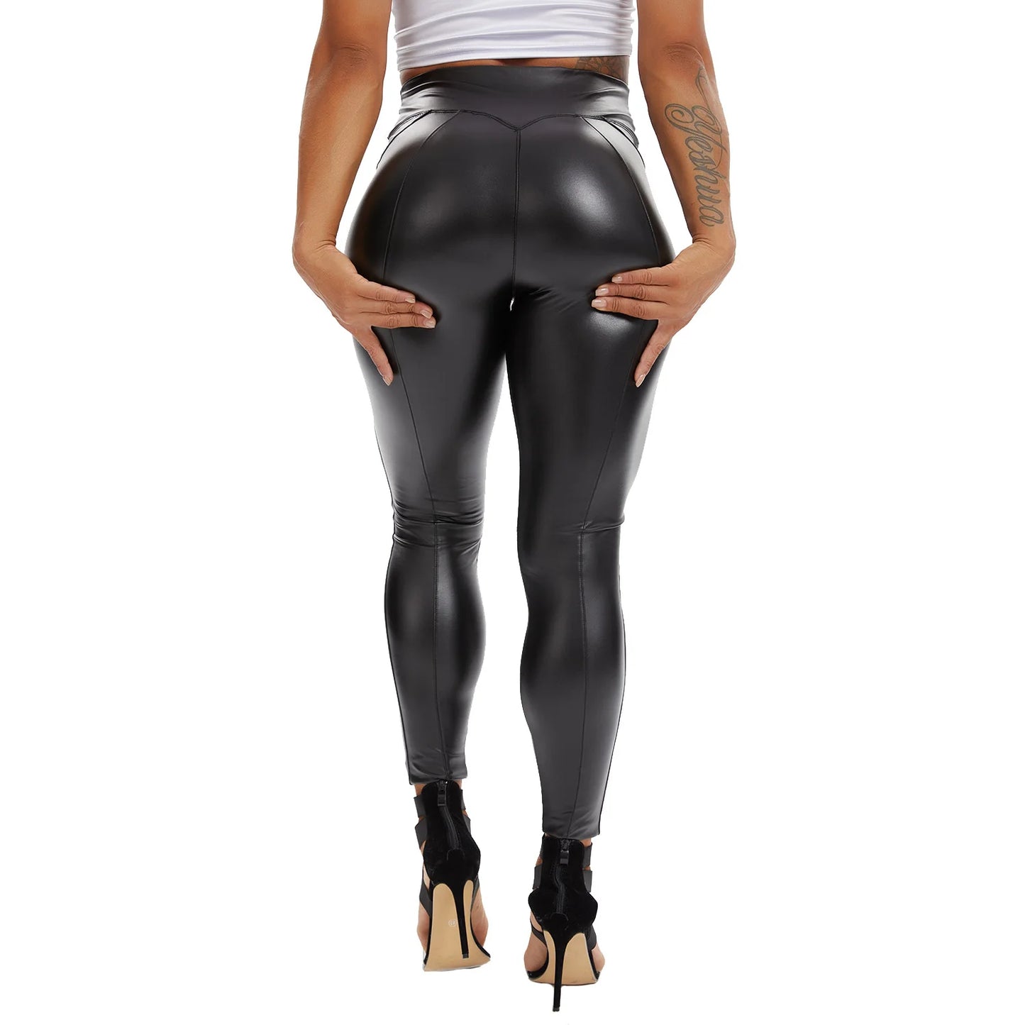 High Waist Zipper PU Leather Yoga Pants