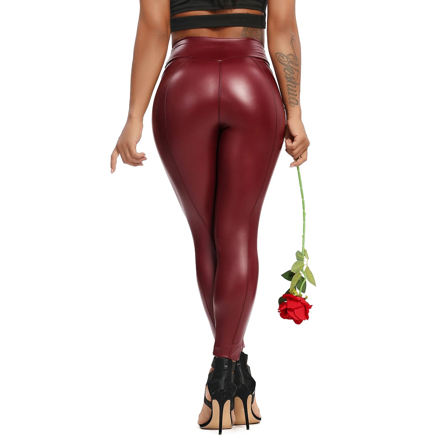 High Waist Zipper PU Leather Yoga Pants